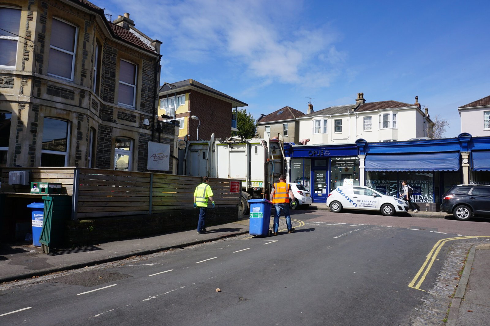Wheelie bins presented for collection on a residential street in Bristol